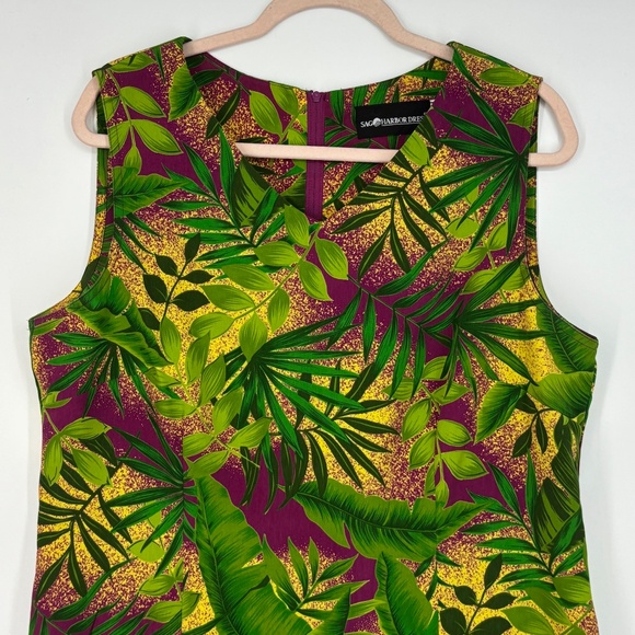 Sag Harbor Womens Size 14 Maxi Dress Magenta Green Yellow Hawaiian Floral V-Neck - Picture 2 of 11